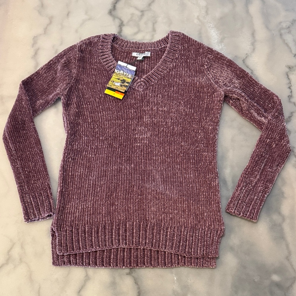 Orvis Women's Chenille V-Neck Purple Sweater